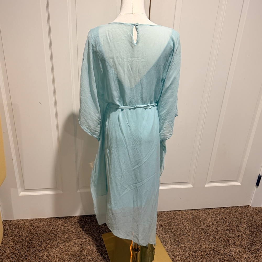 BCBGMAXAZRIA Suzy Draped Asymmetric Mint Green Aqua Silk Dress - Picture 13 of 14